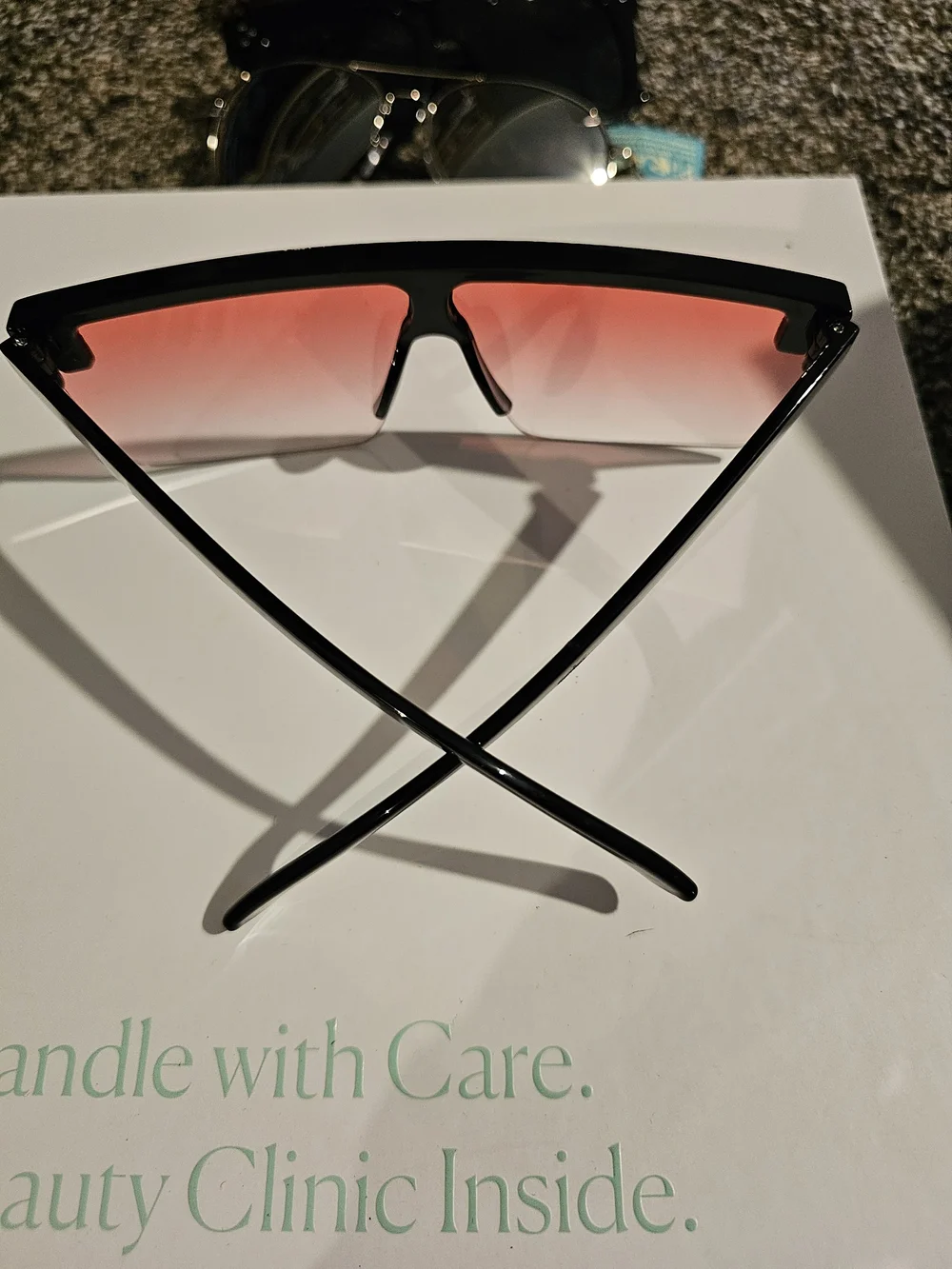 Women’s Rimless Shield Sunglasses - Black Frame with Pink Gradient Lens